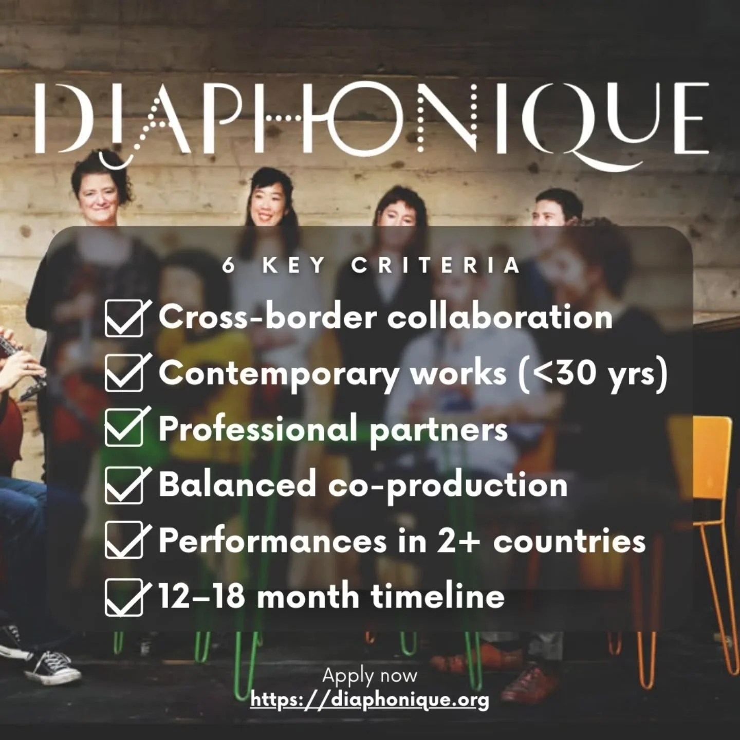 🔍 Thinking of applying to Diaphonique 2025?
Here&rsquo;s what you need to know to be eligible ⤵️

🎶 Contemporary music project
🌍 Collaboration between a UK and/or Ireland partner and one French partner
📅 Starts after the application deadline
💸 C