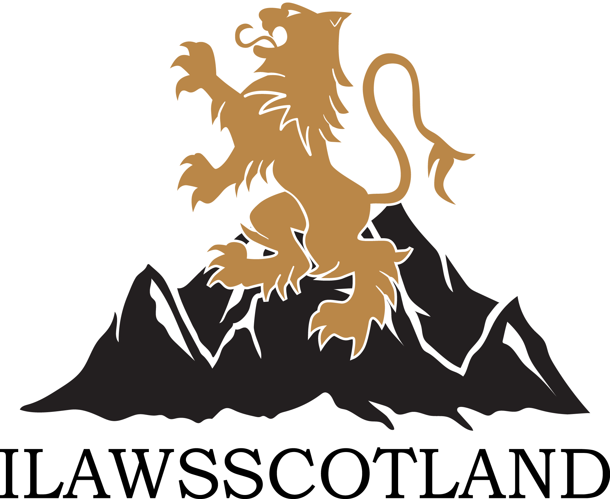 A golden lion passant on a black mountain background.