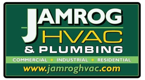 Sign for Jamrog HVAC & Plumbing with services for commercial, industrial, and residential, and website link.