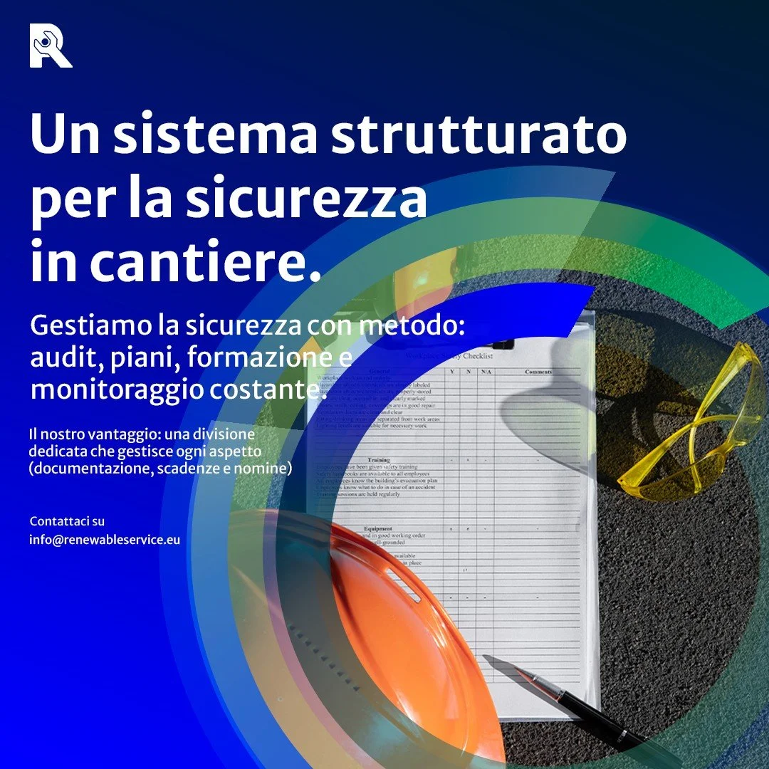 Con Renewable Service la gestione dei cantieri diventa pi&ugrave; semplice:
il nostro team interno si occupa di ogni fase, dal controllo documentale alla conformit&agrave; normativa, offrendo un servizio completo per cantieri eolici, fotovoltaici e a