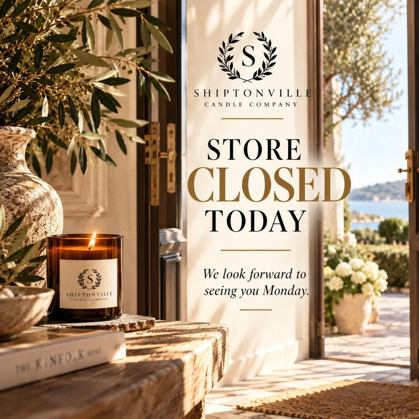 Thank you for visiting us. The store is closed today. We look forward to welcoming you on Monday.

Enjoy the weekend.
Light Well,
Shiptonville Candle Company