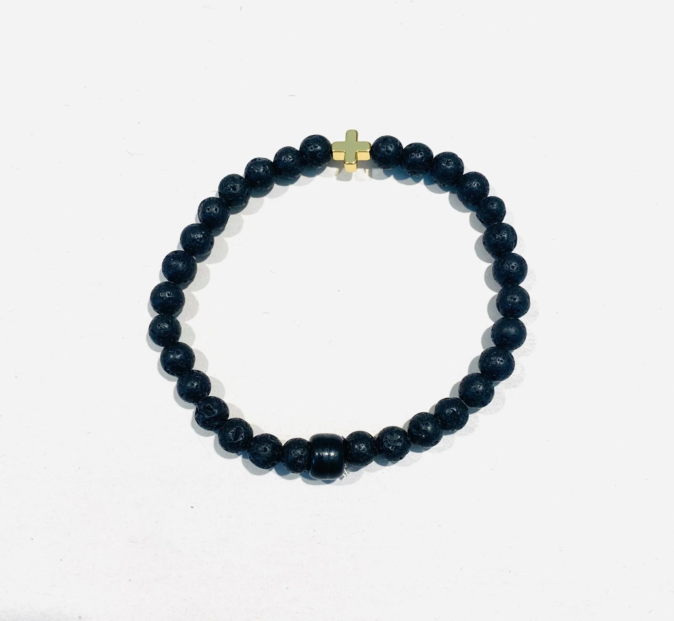 Lava Bracelet with Gold Cross