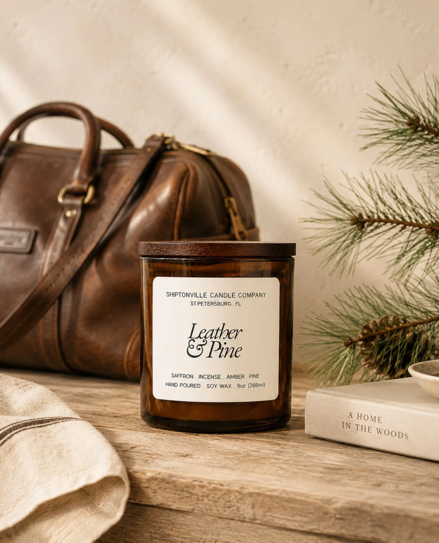 Leather & Pine Candle
