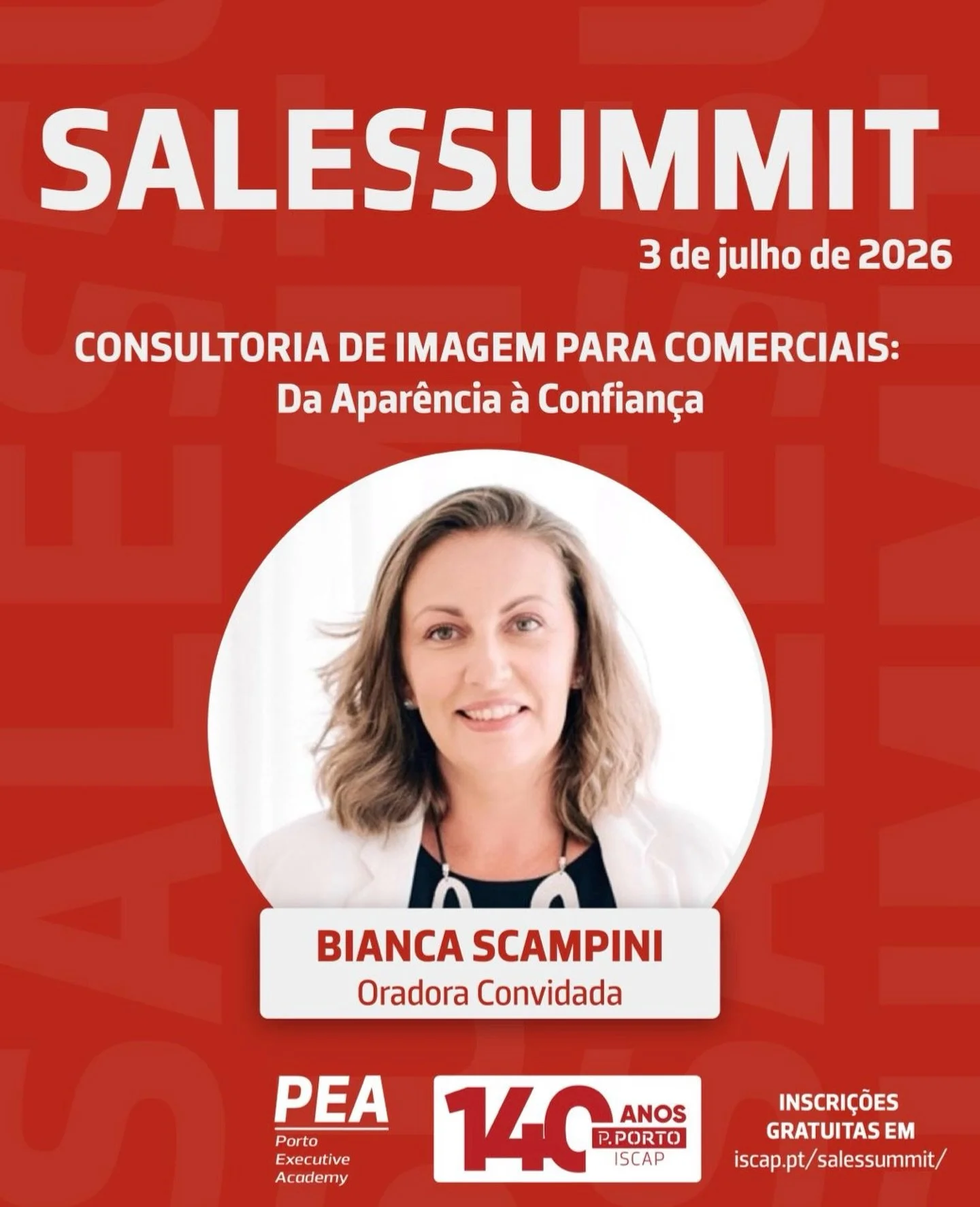 Fui convidada para palestrar no Sales Summit ISCAP. 🎓

E n&atilde;o &eacute; qualquer palestra.
&Eacute; na universidade onde fiz o meu mestrado.

O tema?
Consultoria de Imagem para Comerciais: Da Apar&ecirc;ncia &agrave; Confian&ccedil;a.

Porque a