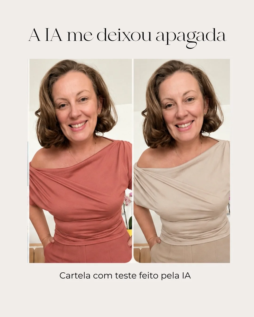 A IA tem dados, mas n&atilde;o tem repert&oacute;rio.

Recentemente fiz um teste: deixei uma ferramenta de intelig&ecirc;ncia artificial definir minha cartela de cores. 

O resultado est&aacute; no carrossel.

Ela me entregou cores que me &ldquo;apag