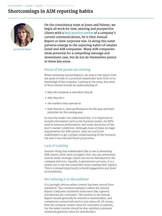 A screenshot of an article titled "Shortcomings in AIM reporting habits"