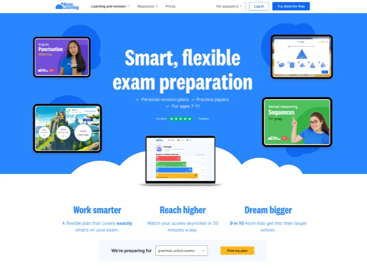 A screenshot from an Atom Learning landing page