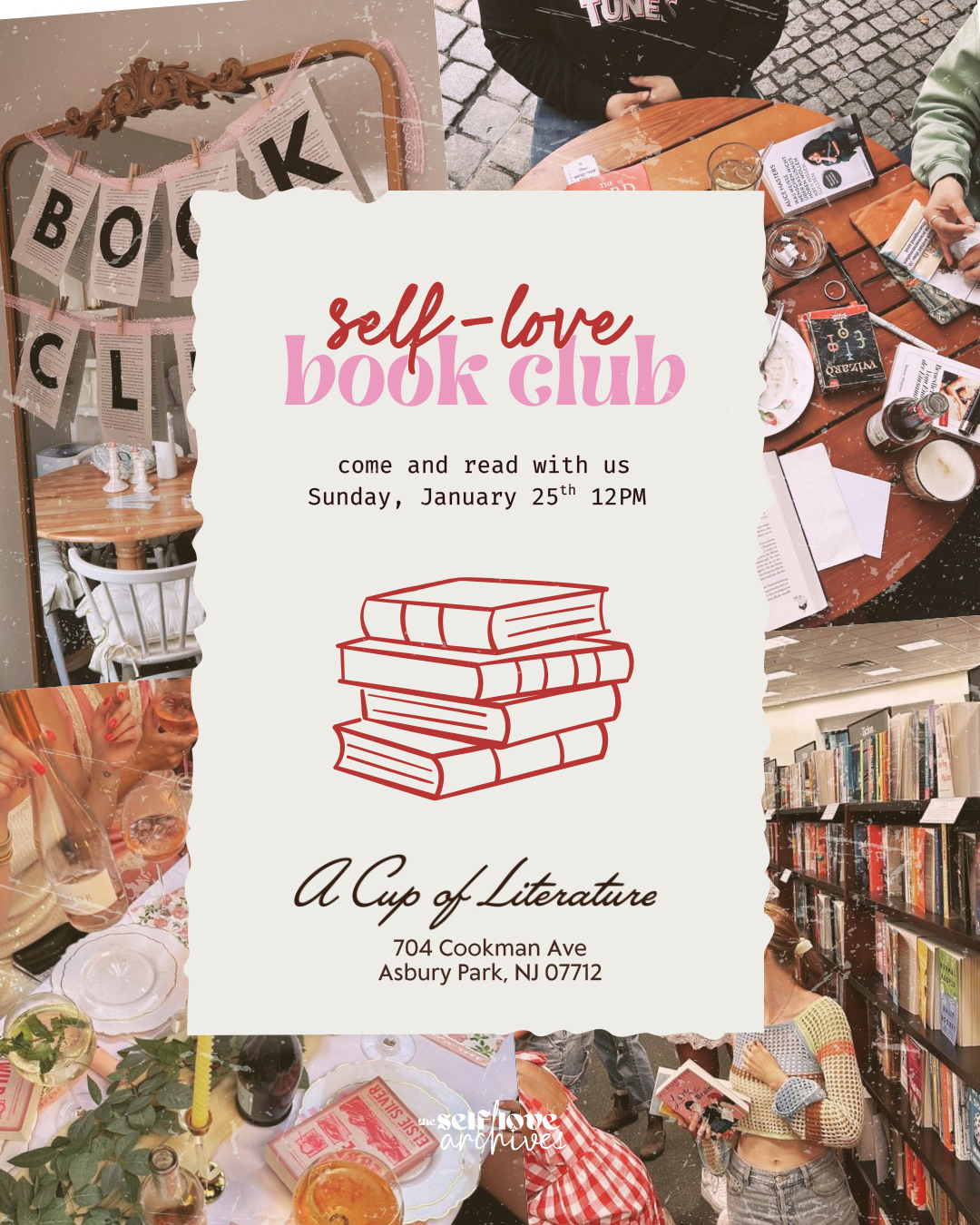 a cup of literature self-love book club flyer