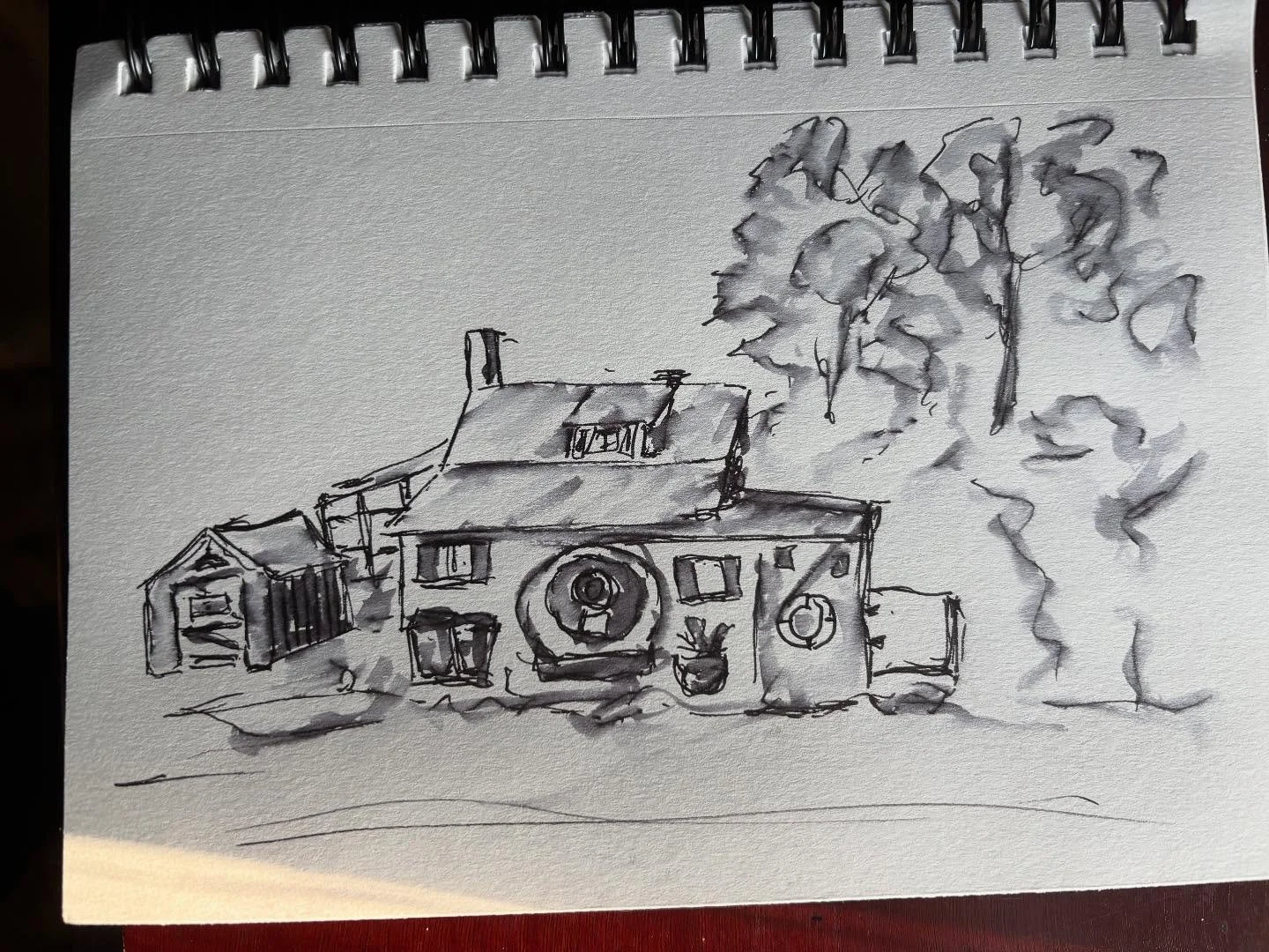 The Hobbit House
#stradaeasel  Day 24
#pleinair #inkandwash #davidcrowellfineart