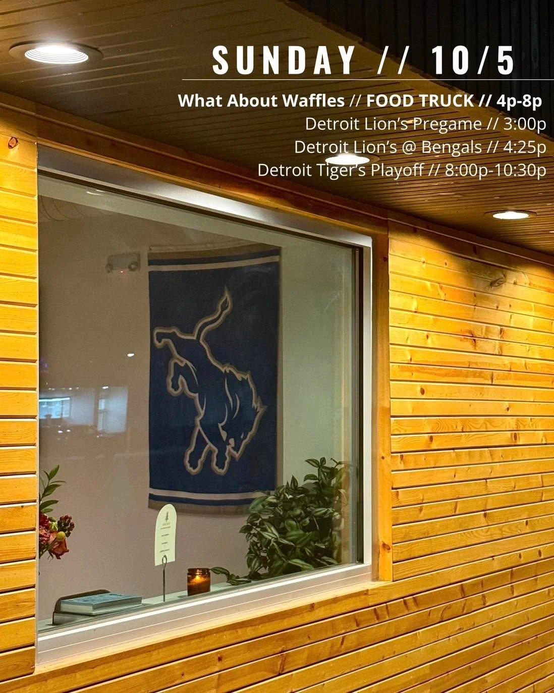 big Sunday plans? us too. we&rsquo;ll be hosting watch parties for both big games today, all while being scently serenaded by the sweet smell of @whataboutwafflesmi who&rsquo;s gonna be hanging out with us from 4-8p. 

just in time to compliment your