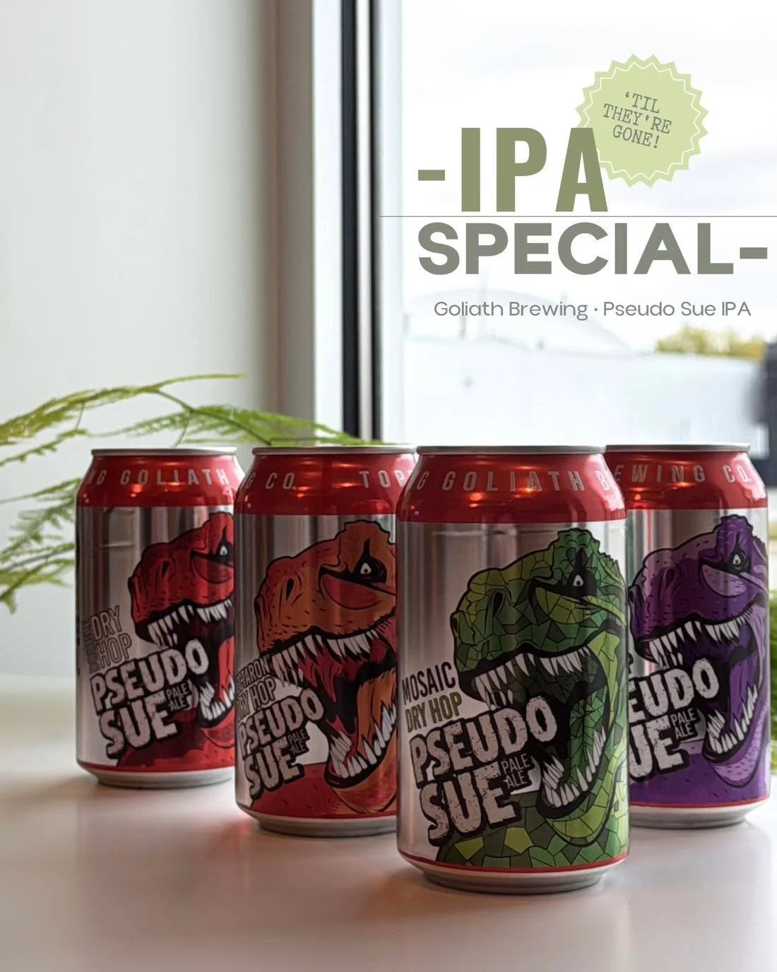 big fan of the IPA&rsquo;s? we&rsquo;ve got news.

our cans of Goliath Brewing Pseudo Sue IPA are now slashed to a discount ONLY until they&rsquo;re gone, so you should probably come by to try them soon. 

take your pick at our Pseudo Sue varieties i