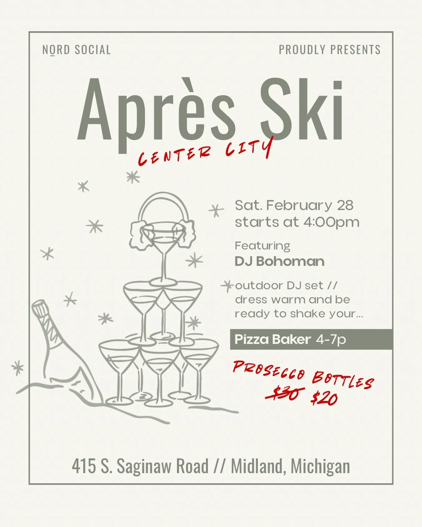 Had to update y&rsquo;all that our pals at @pizzabakerwfo are popping up for Apres Ski⛷️🍕🍾 it&rsquo;s a prosecco poppin&rsquo;, dancing in style, break-for-a-slice-of-pizza, outdoor fest. tell your friends