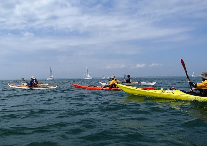Crossing the Solent (Twice) - In May 2016 John K organised a Solent weekend when we crossed from the mainland to the Isle of Wight twice (there and back on each day). Steep waves and strong currents in places mixed with fast yachts! Large ships meant
