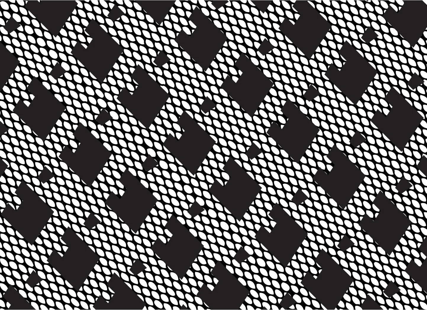 Pattern with black background and white elongated oval shapes arranged in diagonal stripes.