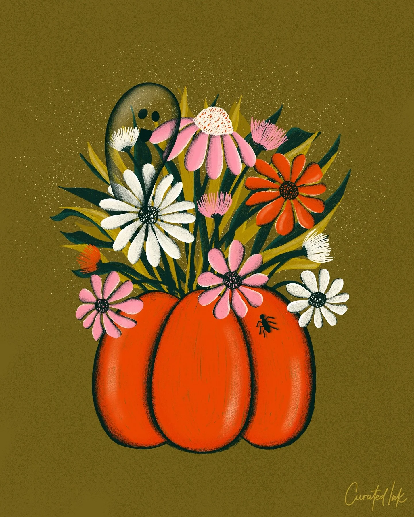 Last one in my spooky cute pumpkin patch series…I think! 😂 
Scroll through to see the illustration in the series.  I think I’m done…the prompts this season are so good there may be more additions!
Prompt:
Ghosts and gardens for