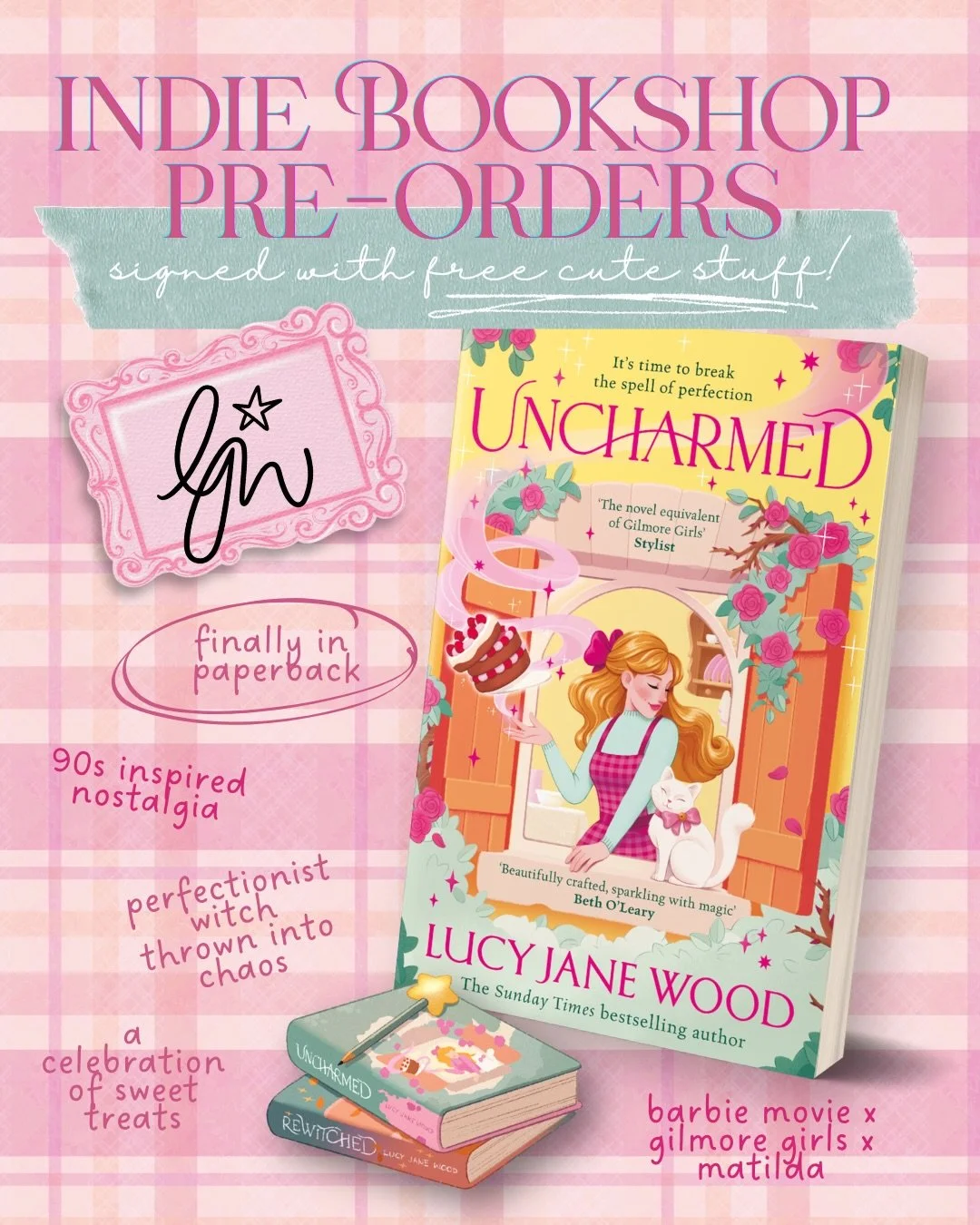 Indie pre-orders have landed for Uncharmed in paperback and not only are they all signed, but they come with extremely cute free stuff! 🥳🫶🏻💕✨

📗 Choose a @westendlanebooks pre-order if you&rsquo;d like your copy signed, dedicated and personalise