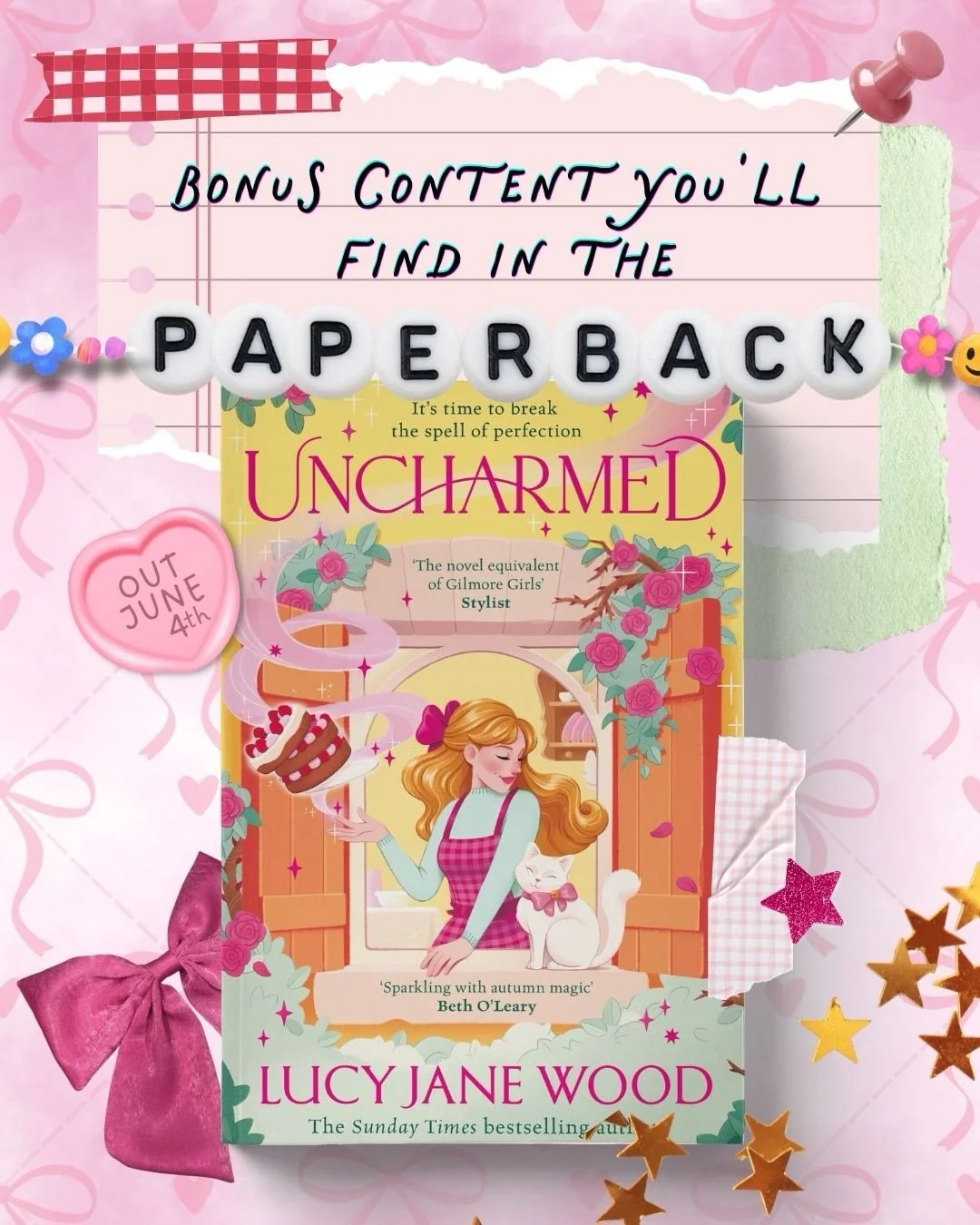 Uncharmed is coming to paperback shelves so soon 💖✨💫 and here&rsquo;s a sneak peek at the bonus bits and bobs that you&rsquo;ll find waiting inside&hellip; Available to pre-order now (link in bio) and out June 4th, perfect timing for your summerwee