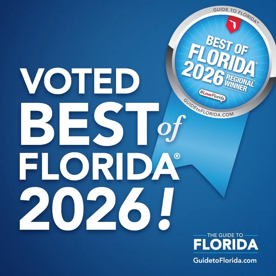 A blue promotional graphic with white and red text, featuring a badge that reads "Best of Florida 2026" as regional winner, and the website GuidetoFlorida.com.