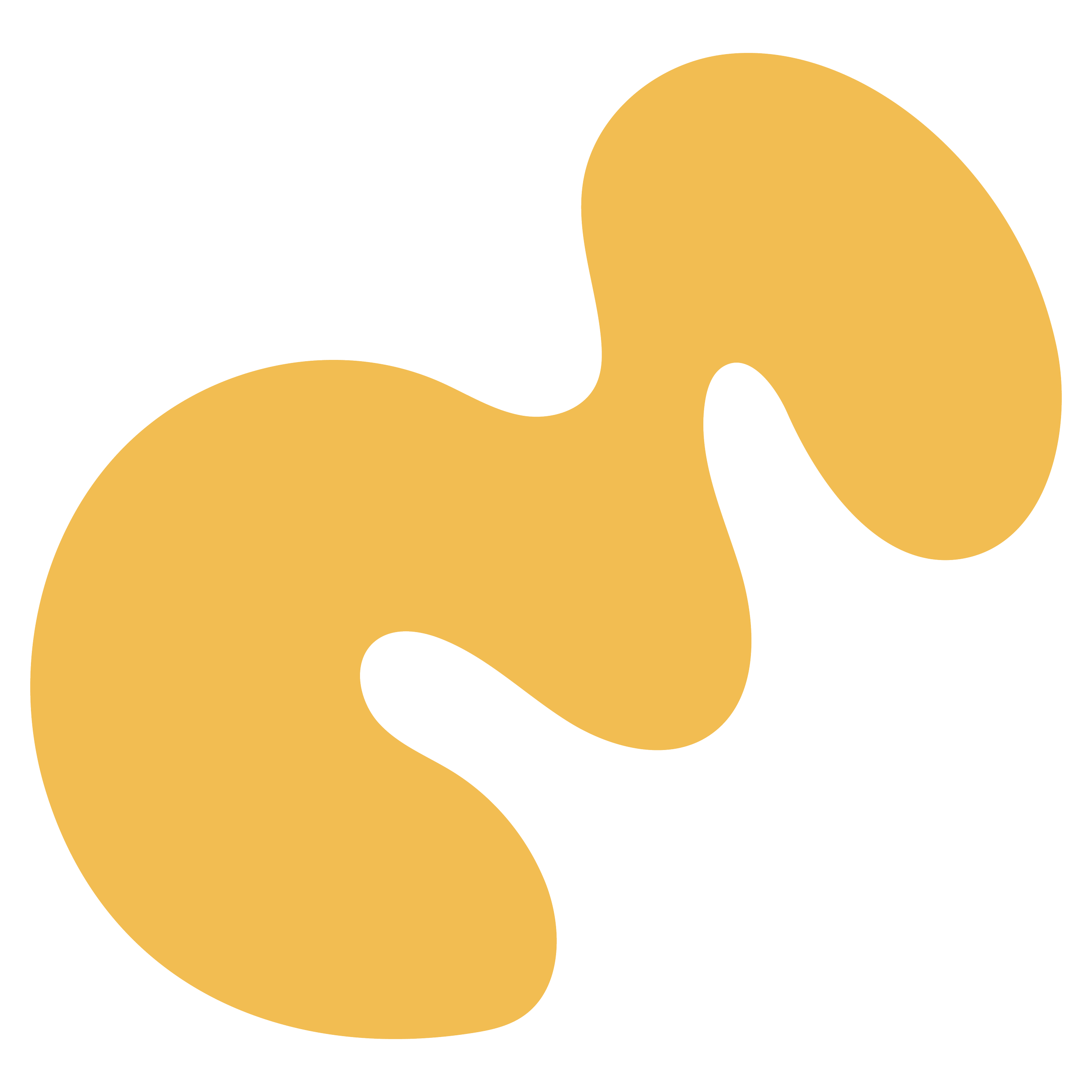 A stylized, abstract golden-yellow shape resembling a distorted, curved number eight or a figure-eight.