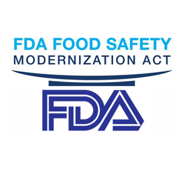 Logo of the FDA Food Safety Modernization Act featuring the FDA acronym in blue and the full name in black.