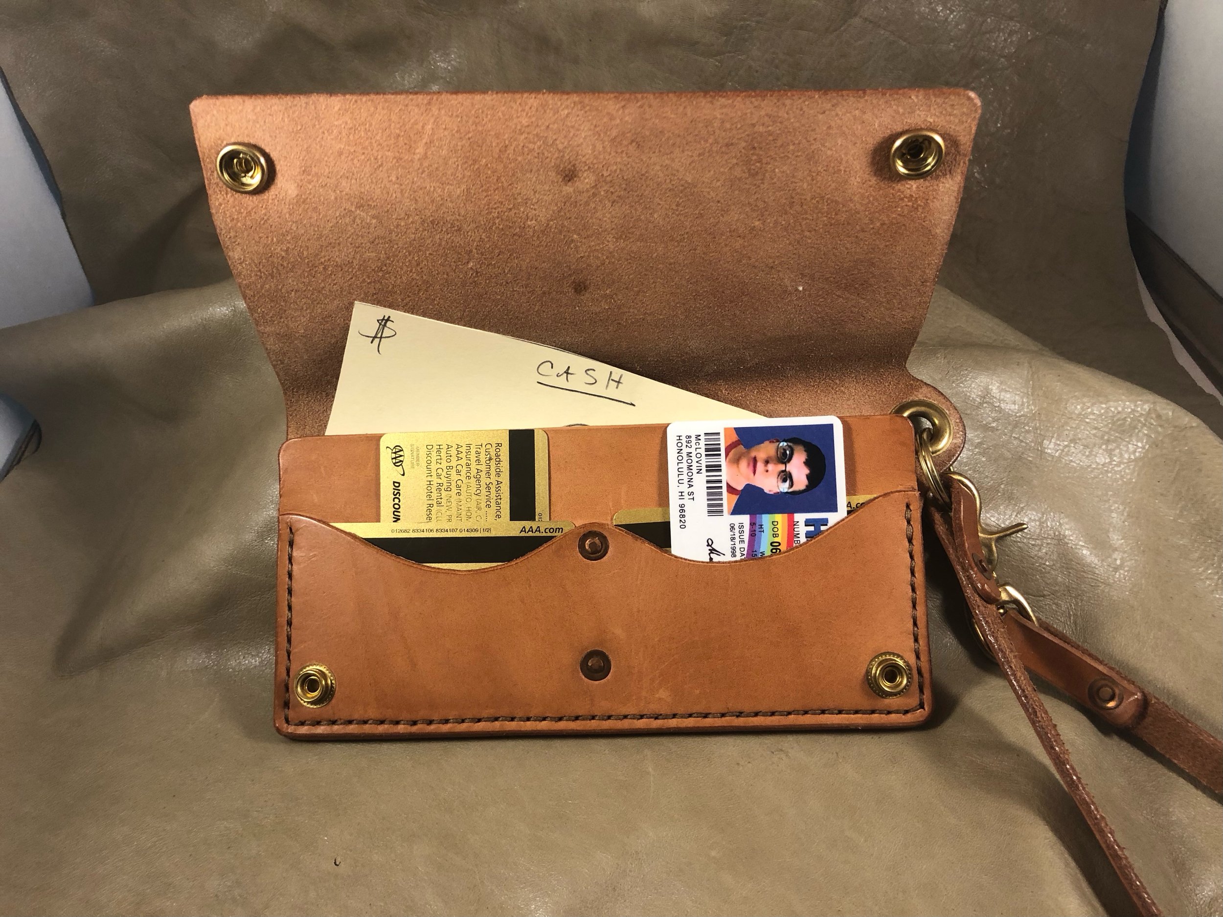 Custom Biker Wallet w/ Hand Tooled Skull and MOM Banner