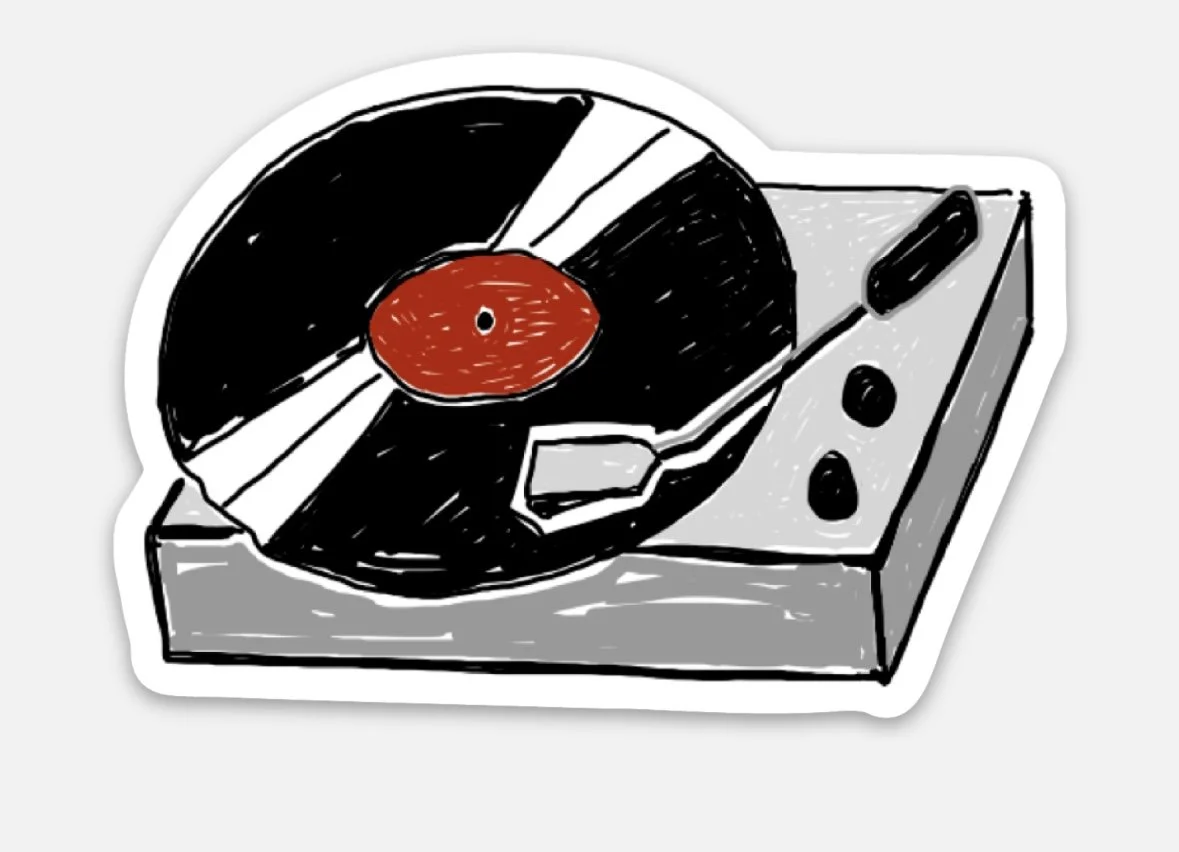 Illustration of a turntable with a record on it.