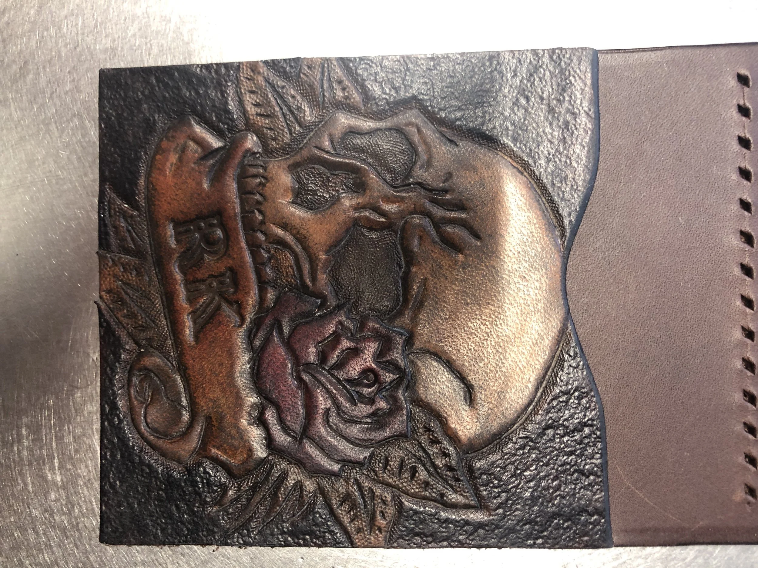 Hand Tooled Wallet w/ Initials Hand Dyed