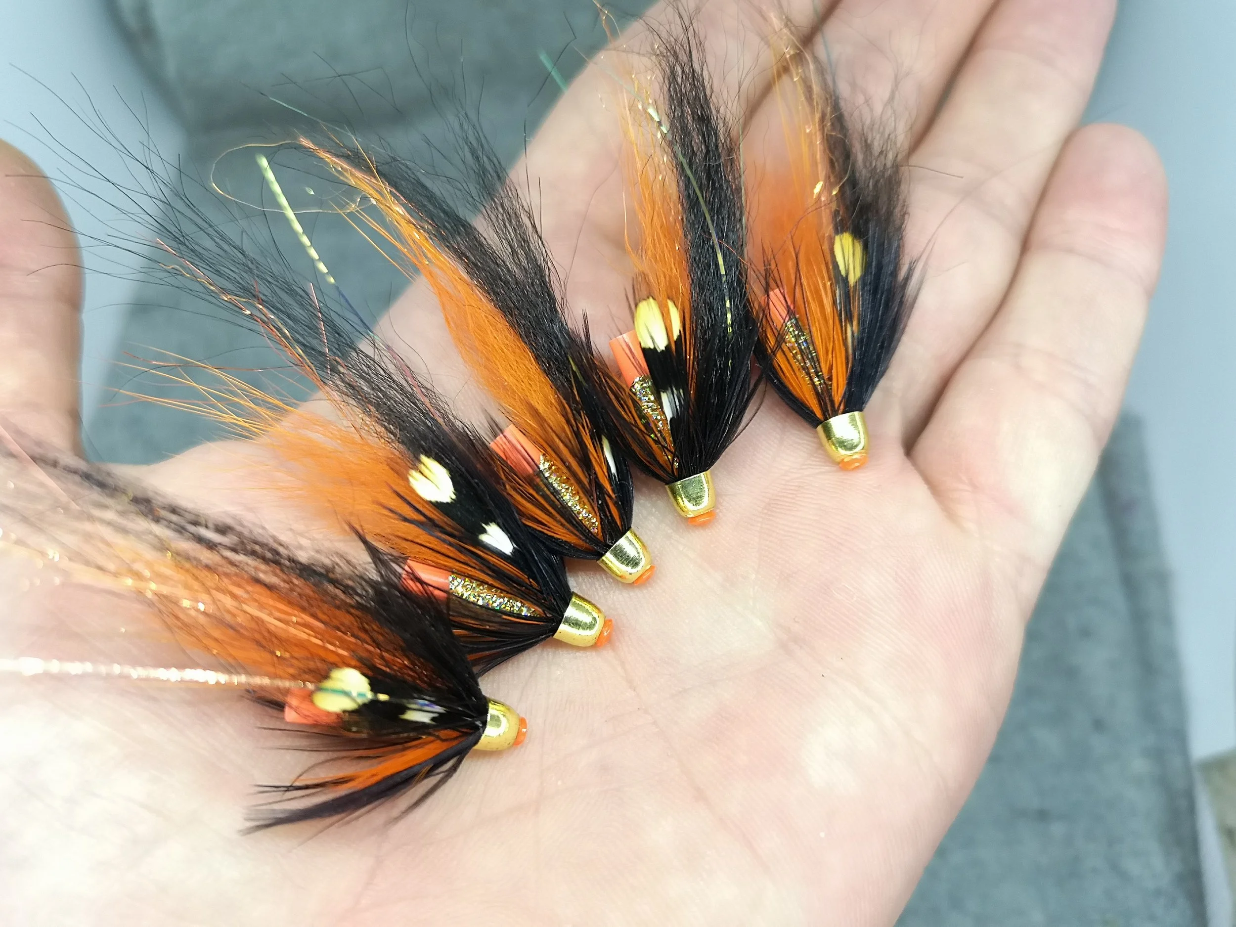 Orange and Black Salmon Tube Flies Plastic Tubes Coneheads (2).jpg
