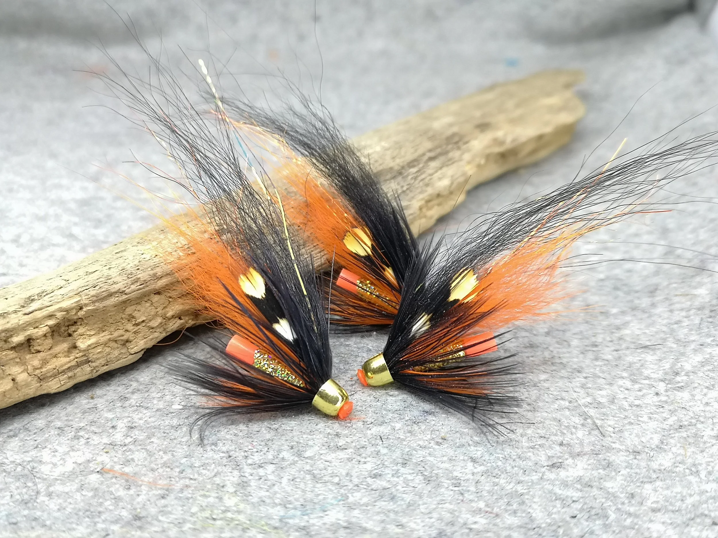 Orange and Black Salmon Tube Flies Plastic Tubes Coneheads (1).jpg