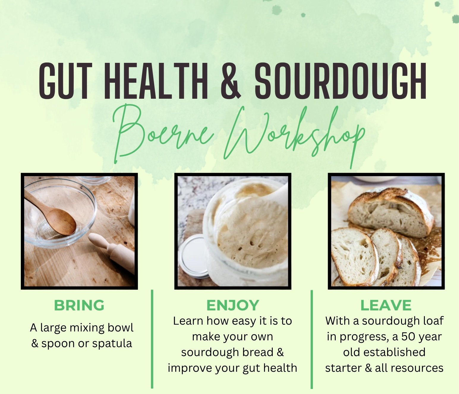       
  
    Come learn how to bake Sourdough and more about gut health!     11-12:30 pm    322 S Main st. STE B  Boerne TX 78006  


  
 #block-5e1b0791f2369559477a {
    
    
    
    
  }

  #block-5e1b0791f2369559477a .sqs-html-content {
    
 