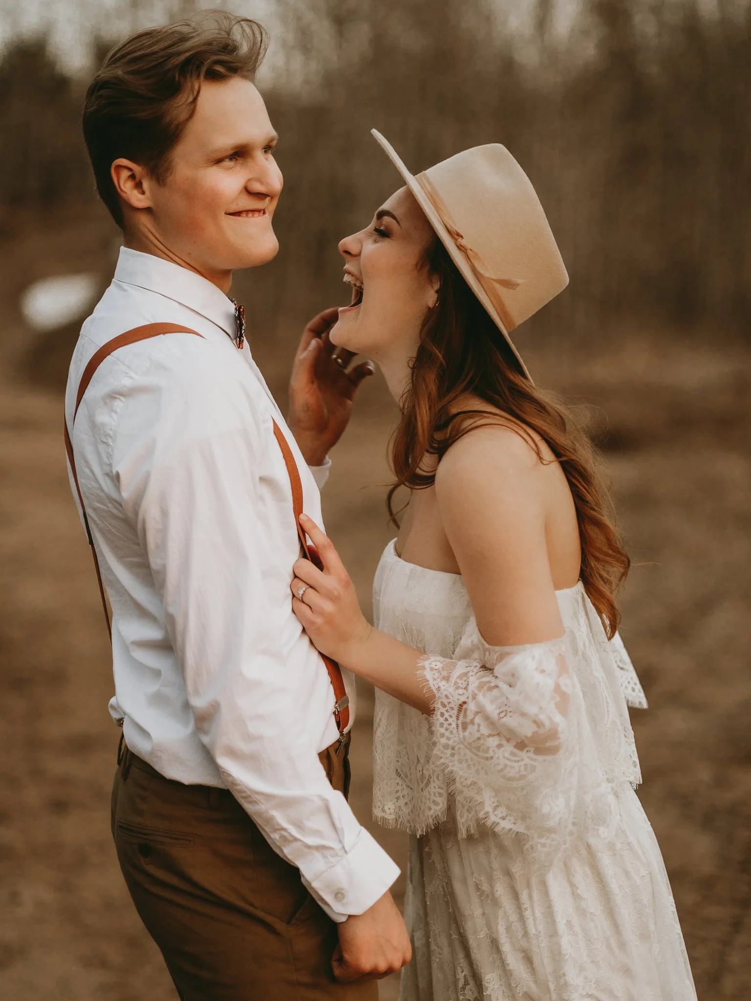 Capturing joyful and authentic moments from an intimate elopement in the bush in Edmonton, Alberta.
