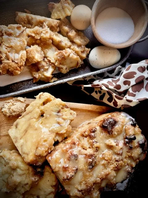 Close up image of GGs almond bread pudding