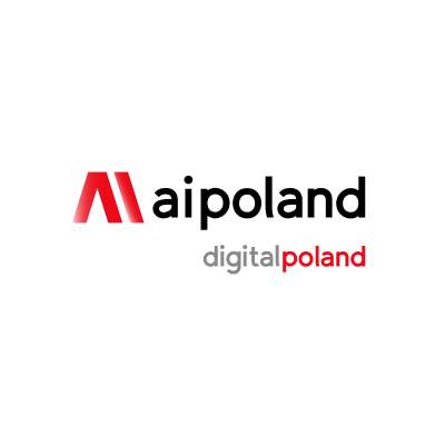 Logo von AiPoland mit roten und schwarzen Schriftzug, darunter das Wort "digital" in Grau und "poland" in Rot.