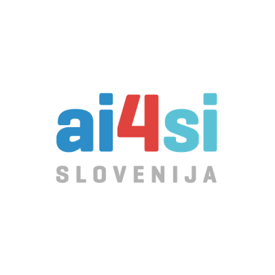 Logo mit dem Text 'ai4si' in blauen und roten Buchstaben und darunter 'SLOVENIJA' in Grau.
