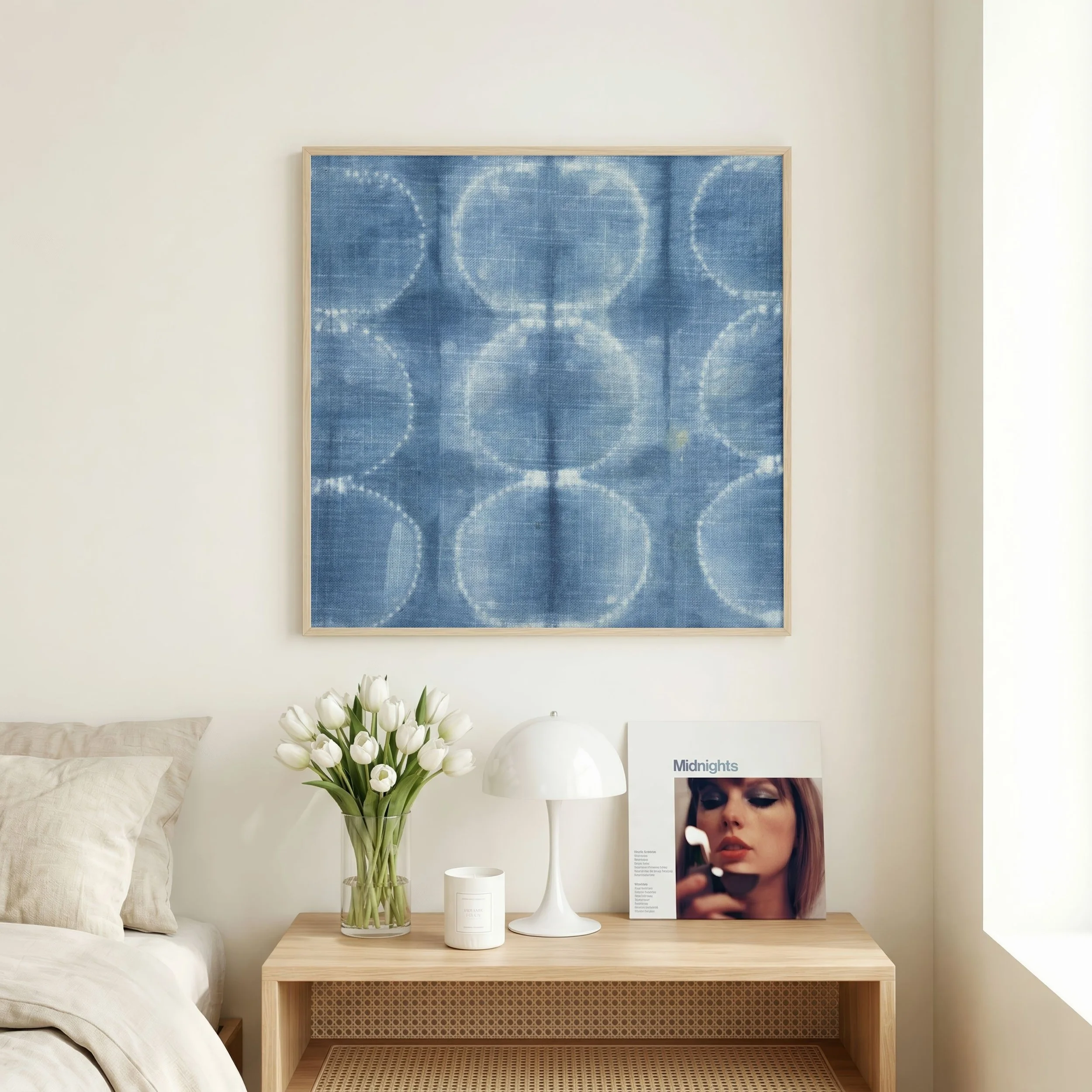Indigo Textile Wall Art on Linen | Shibori Abstract Print | Coastal Blue Framed Artwork