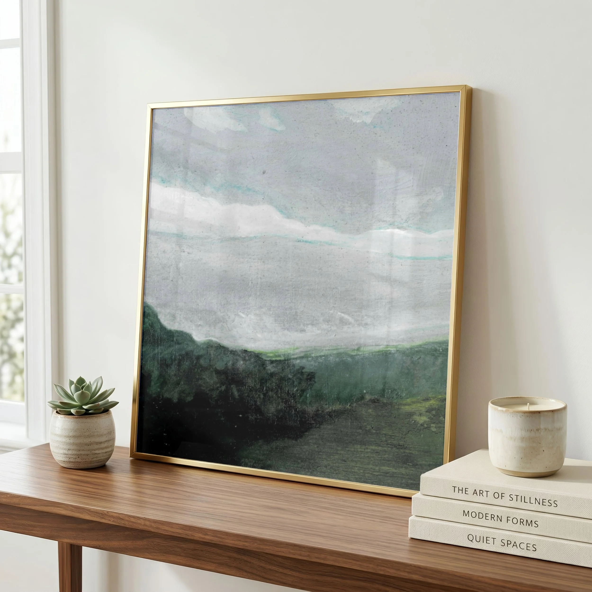 Abstract Landscape Painting in Deep Green Tones