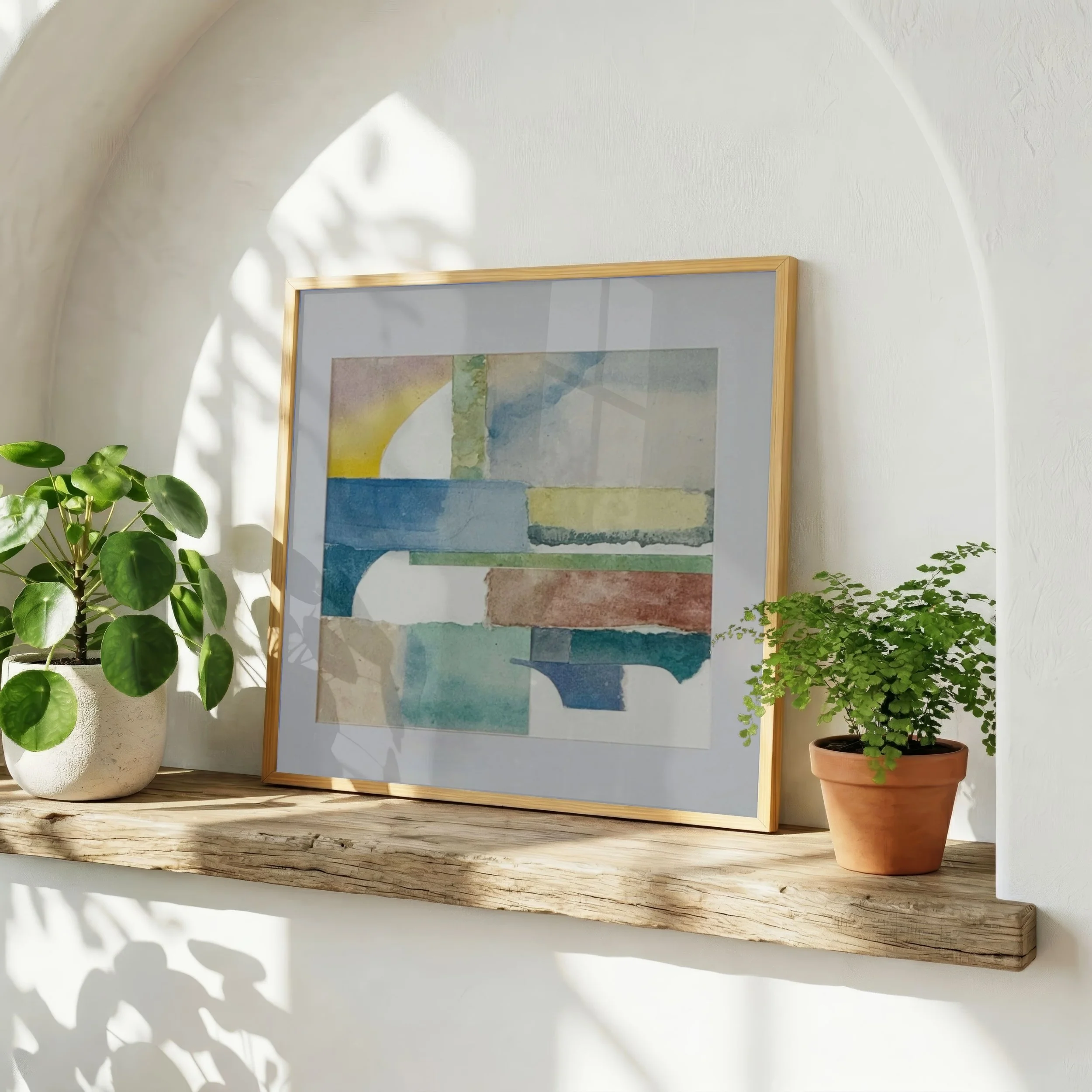 Original Coastal Abstract Collage | Mediterranean Watercolor Art | Modern Geometric Wall Art