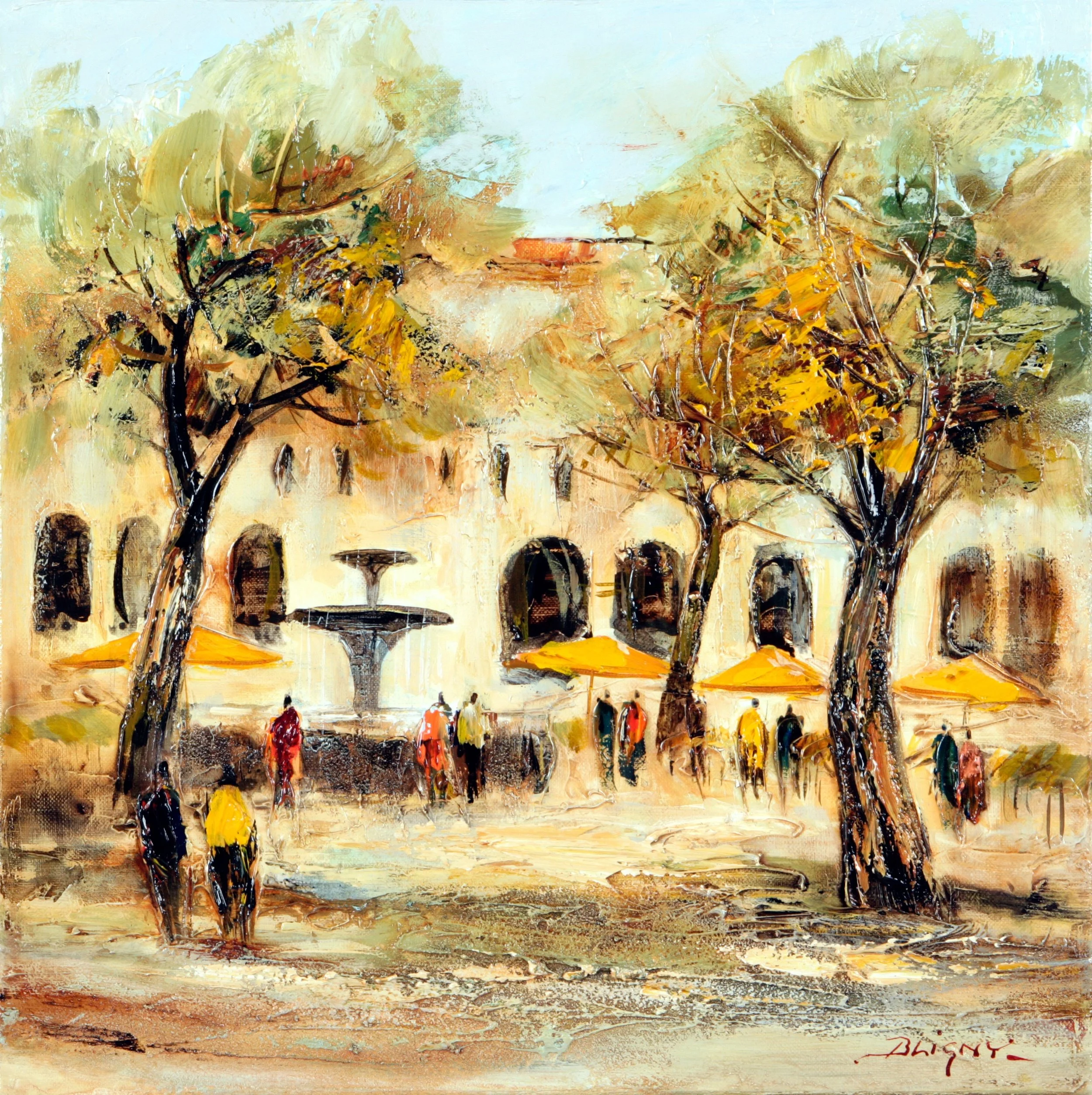 Sur la place aux herbes à Uzès - 40x40