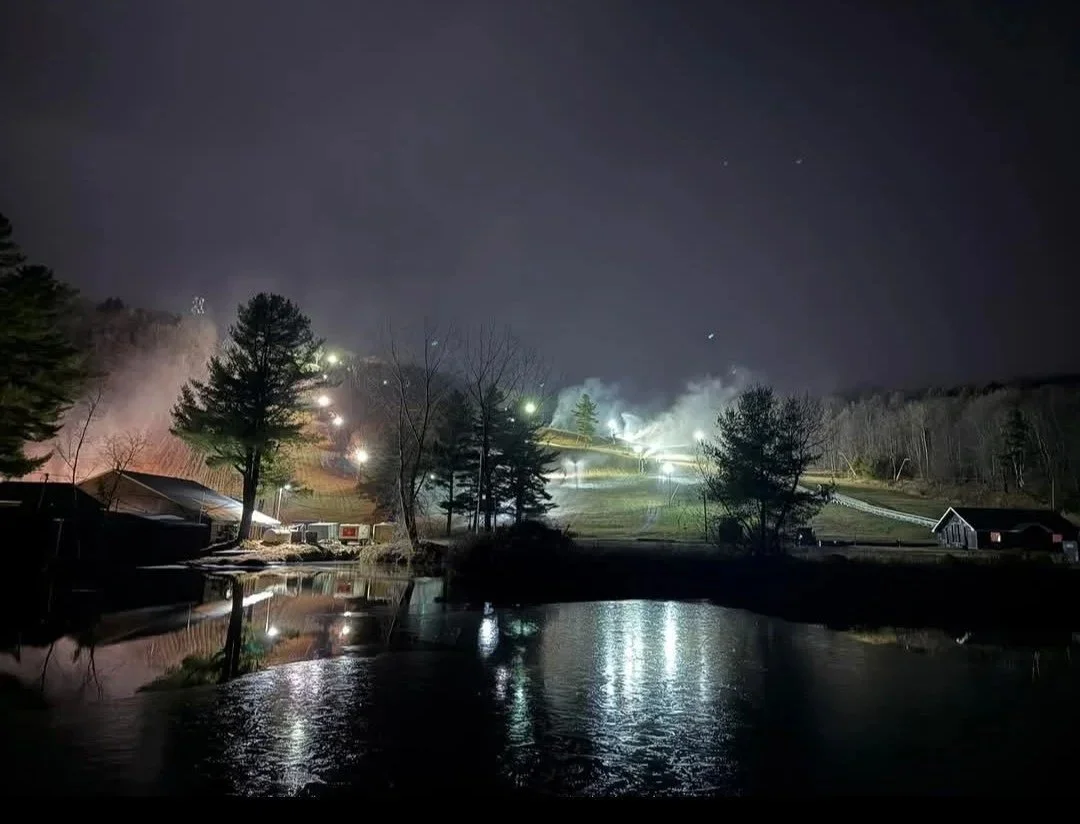 A view of our first night of snowmaking, December 1st, 2025