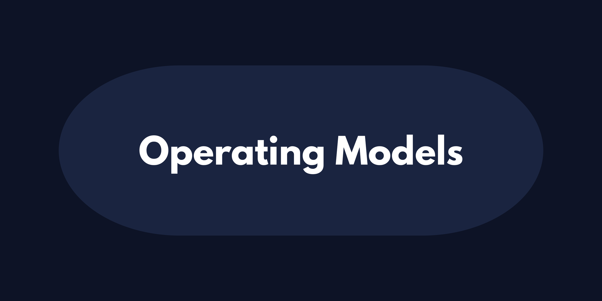 Dark blue background with an oval in the center containing the white text 'Operating Models'.