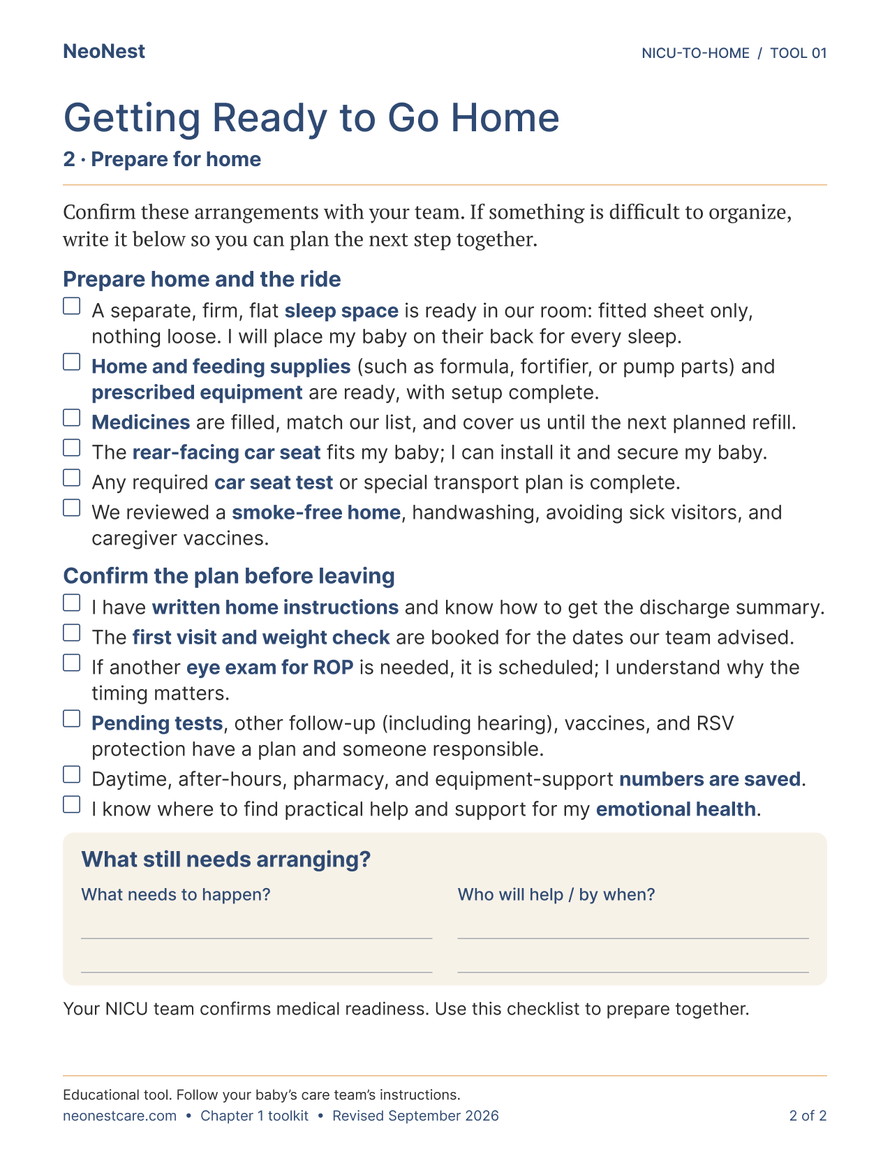 Getting Ready to Go Home, page 2: Prepare for home