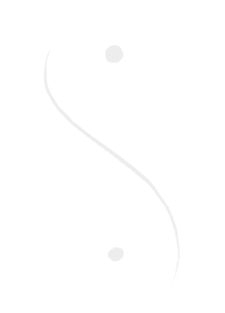 Black and white image with a curved white line and two white circles, one near the top and one near the bottom.