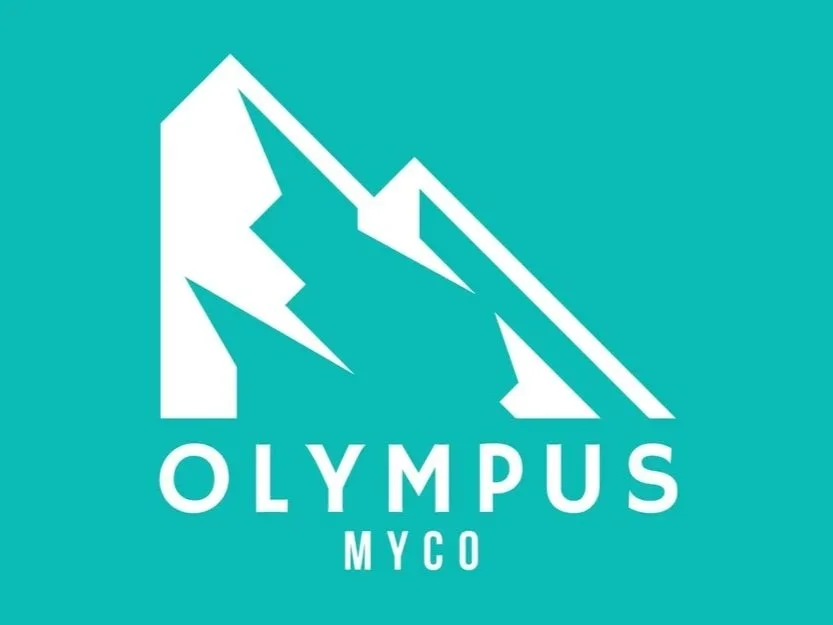 Logo of Olympus MYCO featuring a stylized mountain in white on a teal background with the word 'OLYMPUS' and 'MYCO' below.