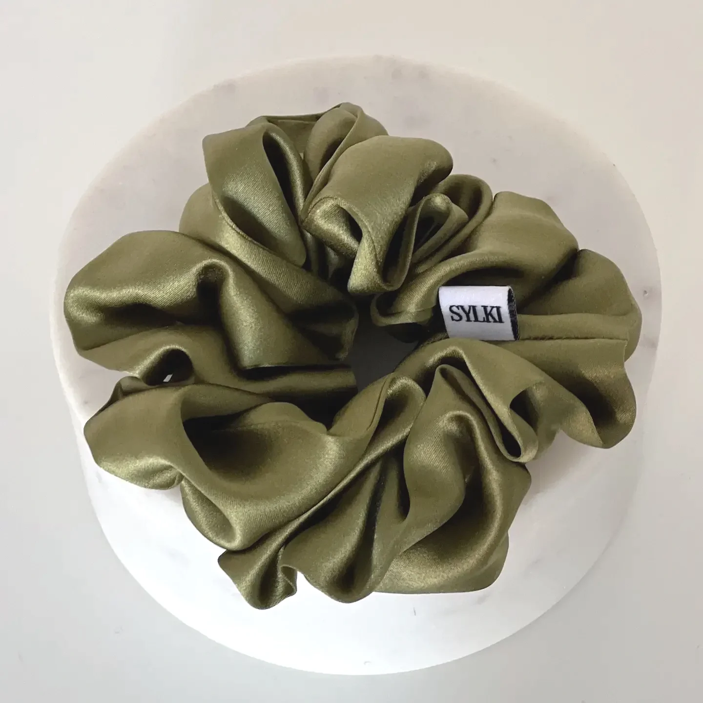 Pure Silk Scrunchie - Olive Green | Sylki