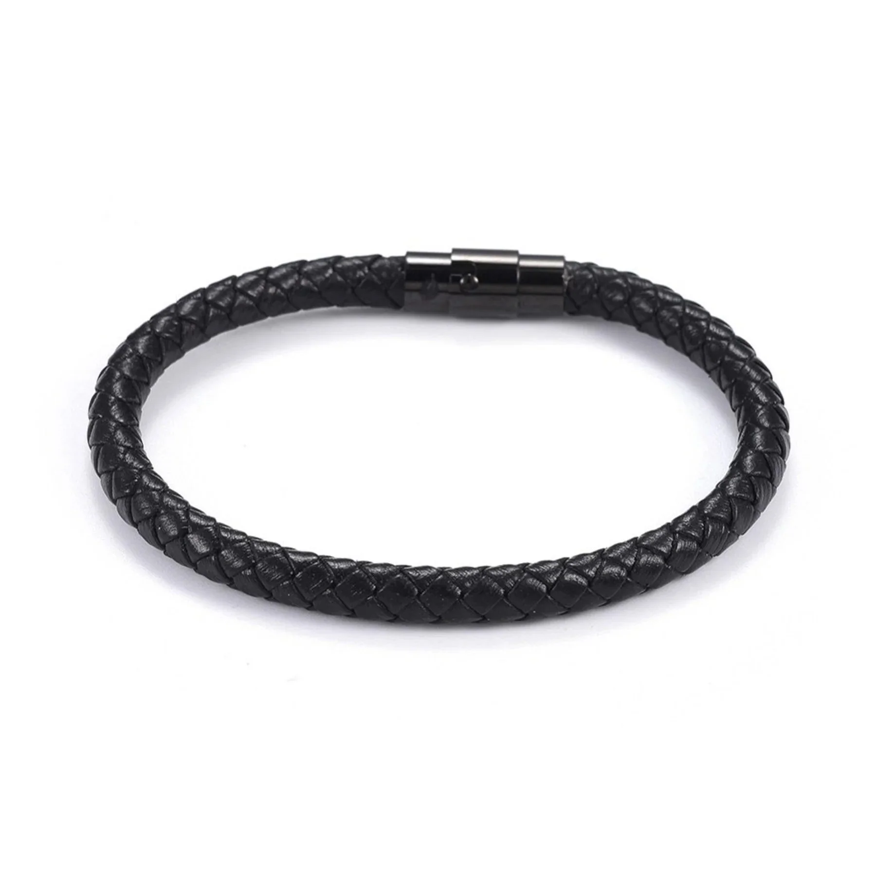 Men's Sleek Black Leather Rope Bracelet | Aye Do Gifts