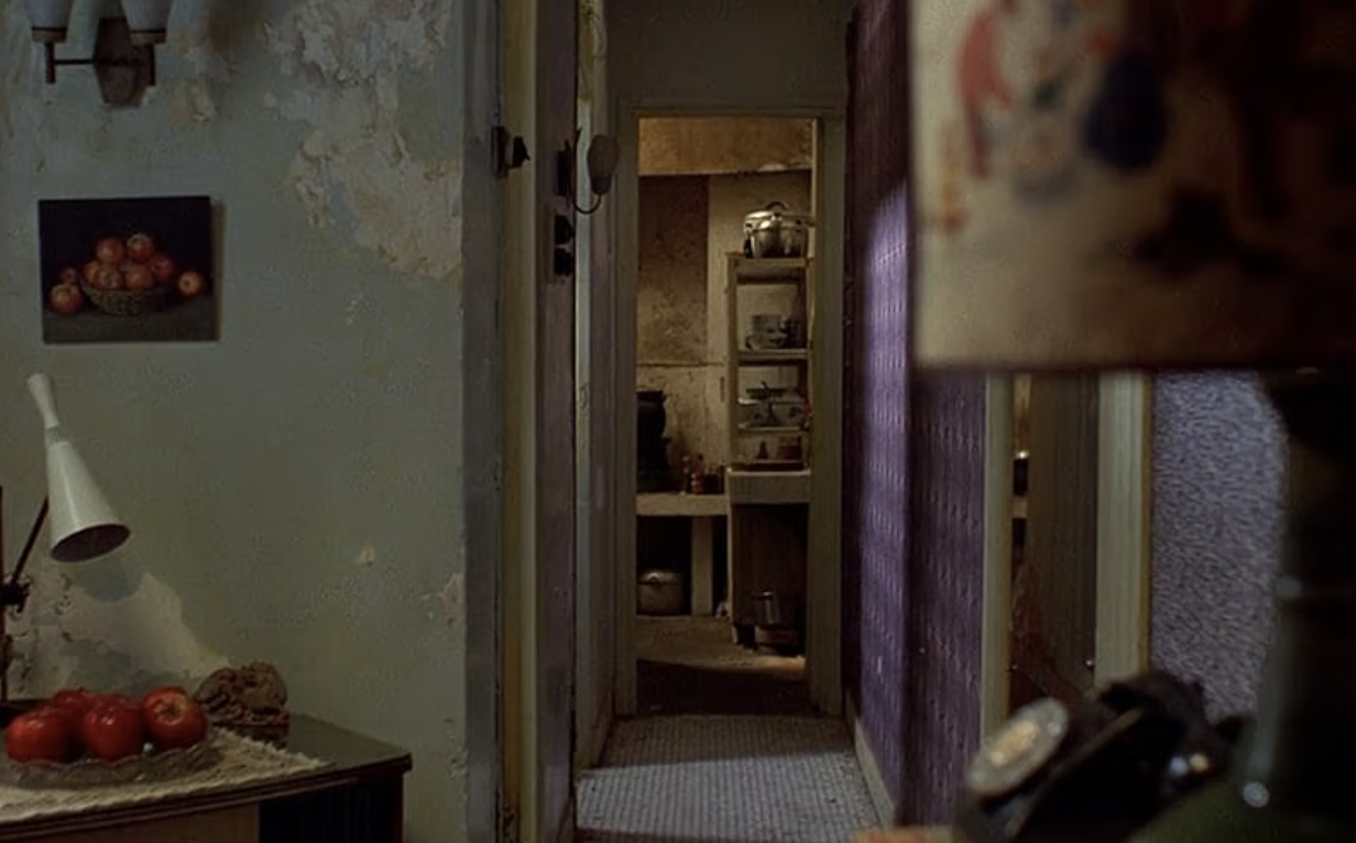 apt interior purple wallpaper hallway.png.webp