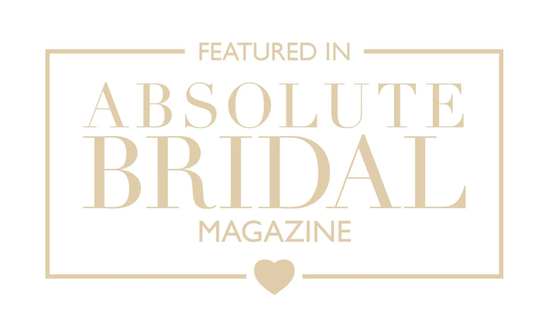 Cover page of Absolute Bridal magazine featuring a beige heart at the bottom center and a beige border, with the title in large beige text.