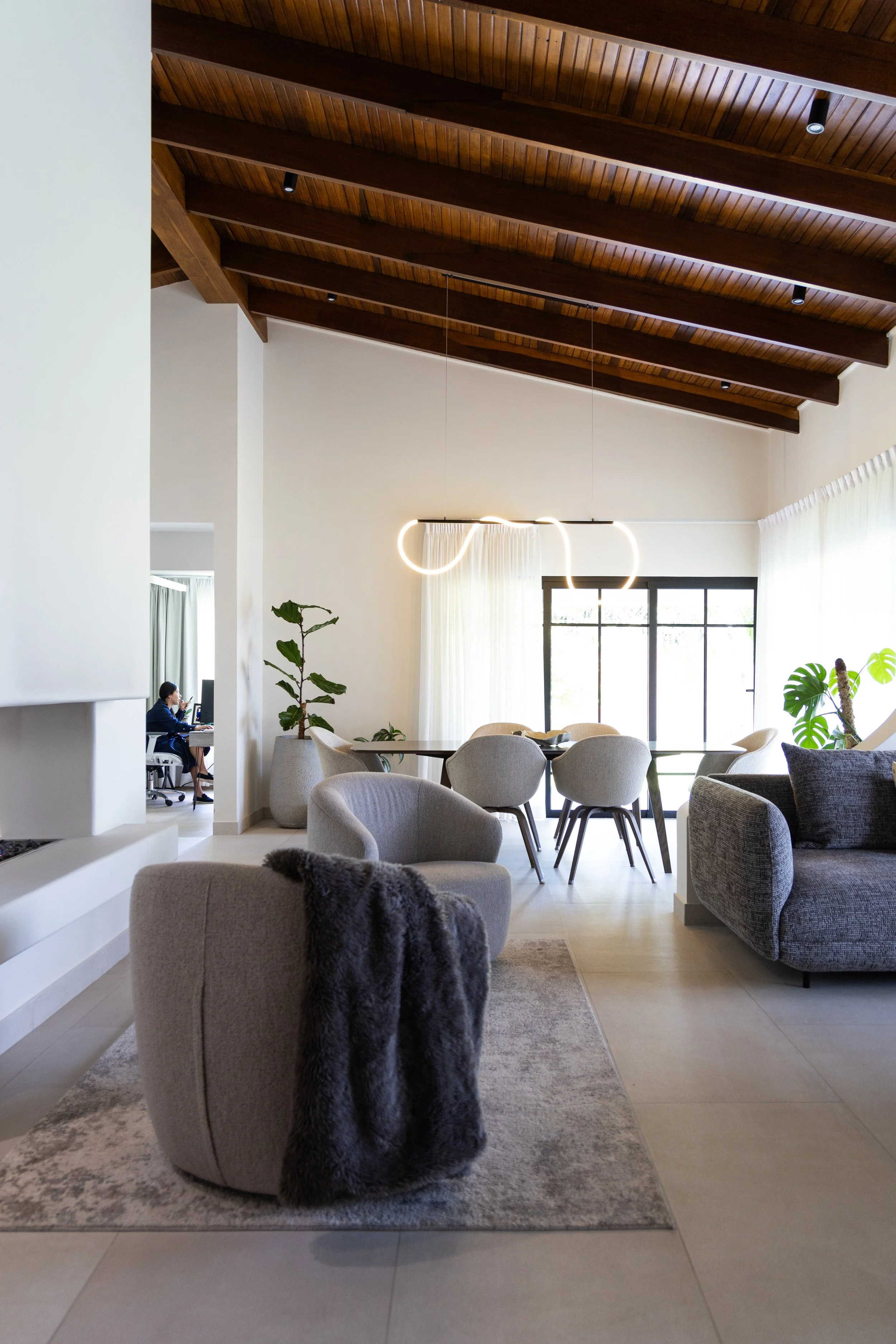 Interior architecture: Villa Reno living room with wood ceiling beams