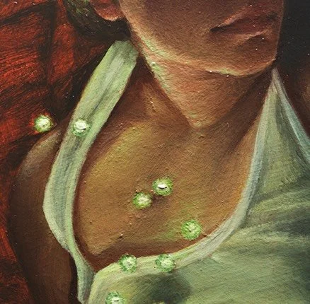 Life force&mdash;the energy that animates not only us, but all of nature and the world itself. 

The figure, surrounded by fairy lights, holds life force within her, cradling it lovingly to her body.

Surrounded by a rich, sensual and pulsating envir