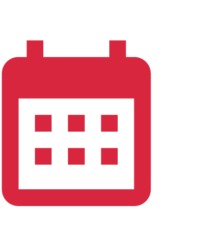 Red calendar icon with six squares on a black background.